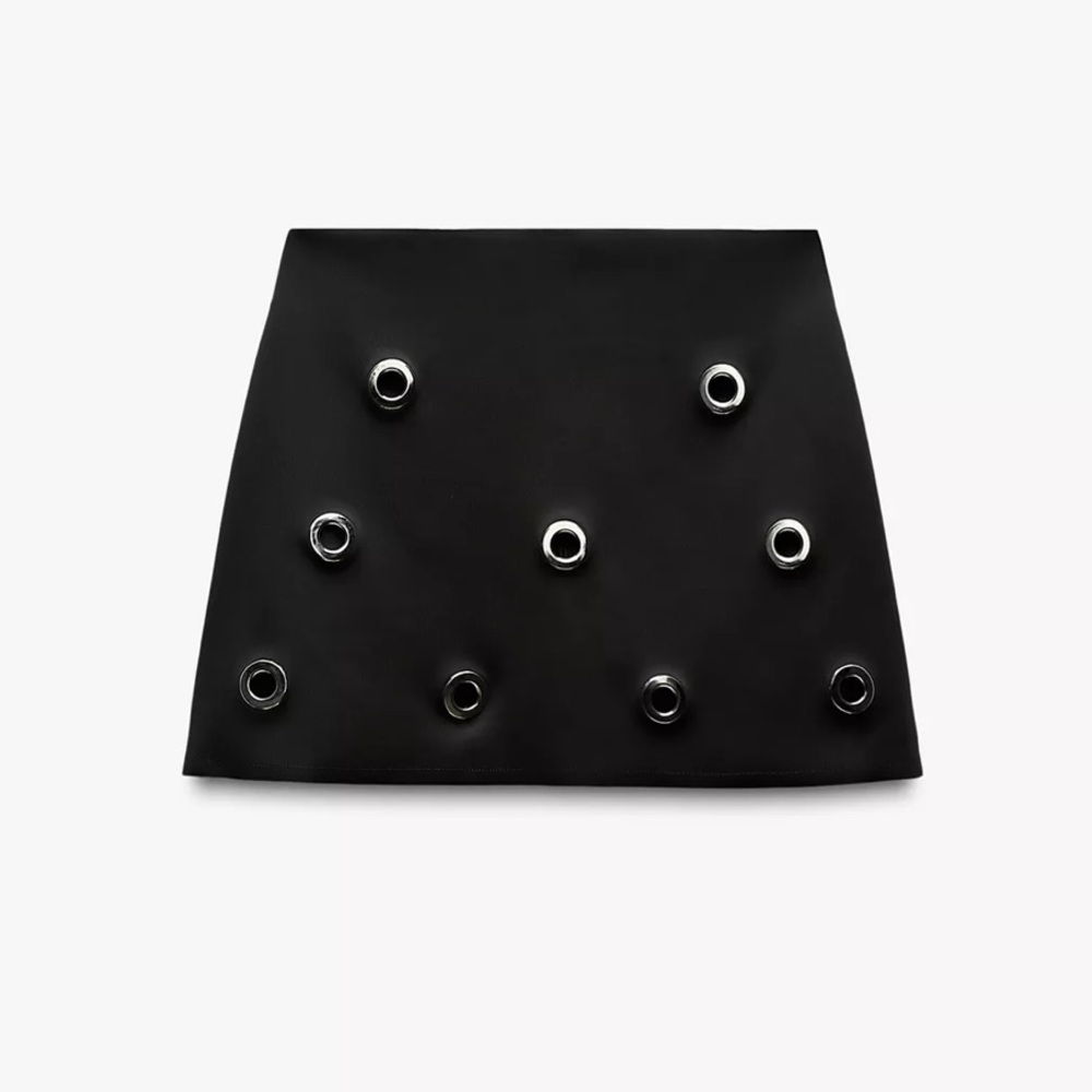 NEW! Zara Black Grommet-Embellished Skirt Size L